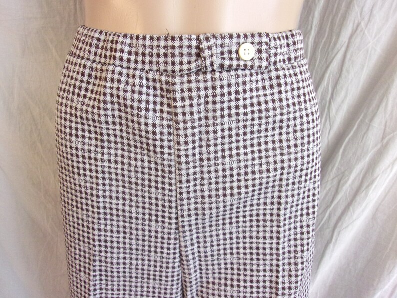 Pantalon vintage des années 1970 à carreaux marron et blanc flares NWT Deadstock M/L image 6