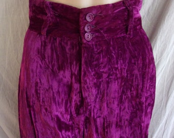 Vintage 1970s Pants Purple Panne Velvet Flares High Waist Boho 26 Waist