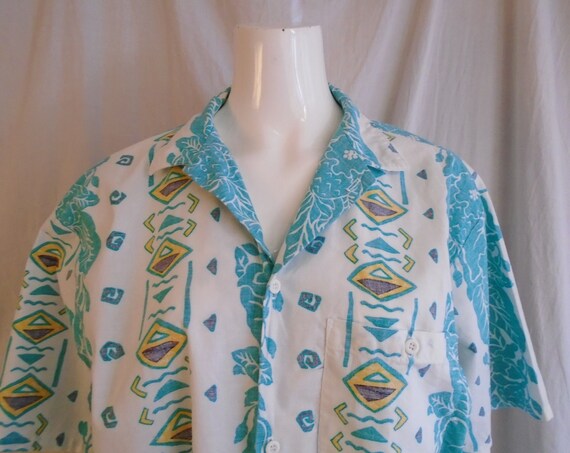 Vintage 1980s Shirt Mans Geometric Print Summer S… - image 4