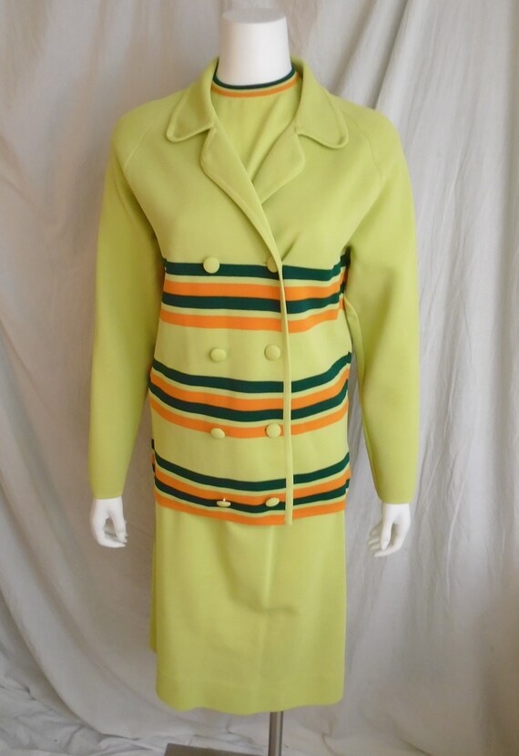 Vintage 1960s Three Piece Sweater Dress Chartreus… - image 4