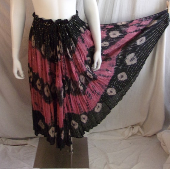 Vintage 1970s Maxi Skirt Pink and Black Tie Dye G… - image 5