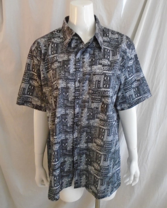 Vintage 1990s Mans Shirt Black and White Print Th… - image 3