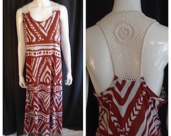 SALE Vintage 1990s Dress Summer Sundress Bold Geometric Print Print Column Dress Crochet Halter 1X