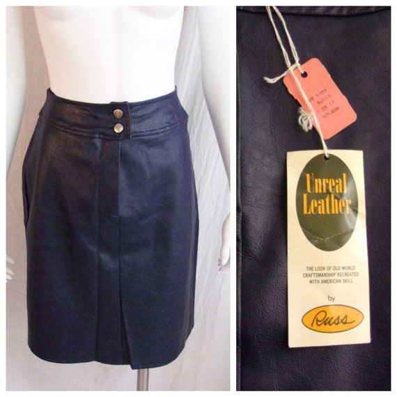 Vintage 1970s Skirt Blue Faux Leather Pencil Skir… - image 1