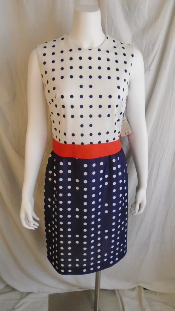 Vintage 1960s Dress Navy and White Polka Dot Wigg… - image 4