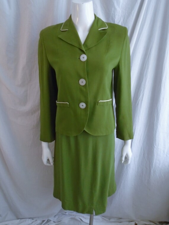 Vintage 1960s Suit Olive Dress Linen Mod Skirt Su… - image 6