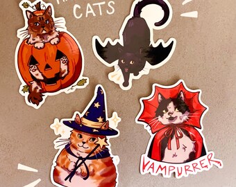 Halloween Cat Sticker Pack | 4 Pack Waterproof, Glossy Vinyl Stickers