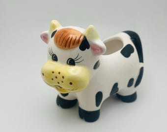 Lattiera o vaso per piante vintage a forma di mucca antropomorfa, kitsch