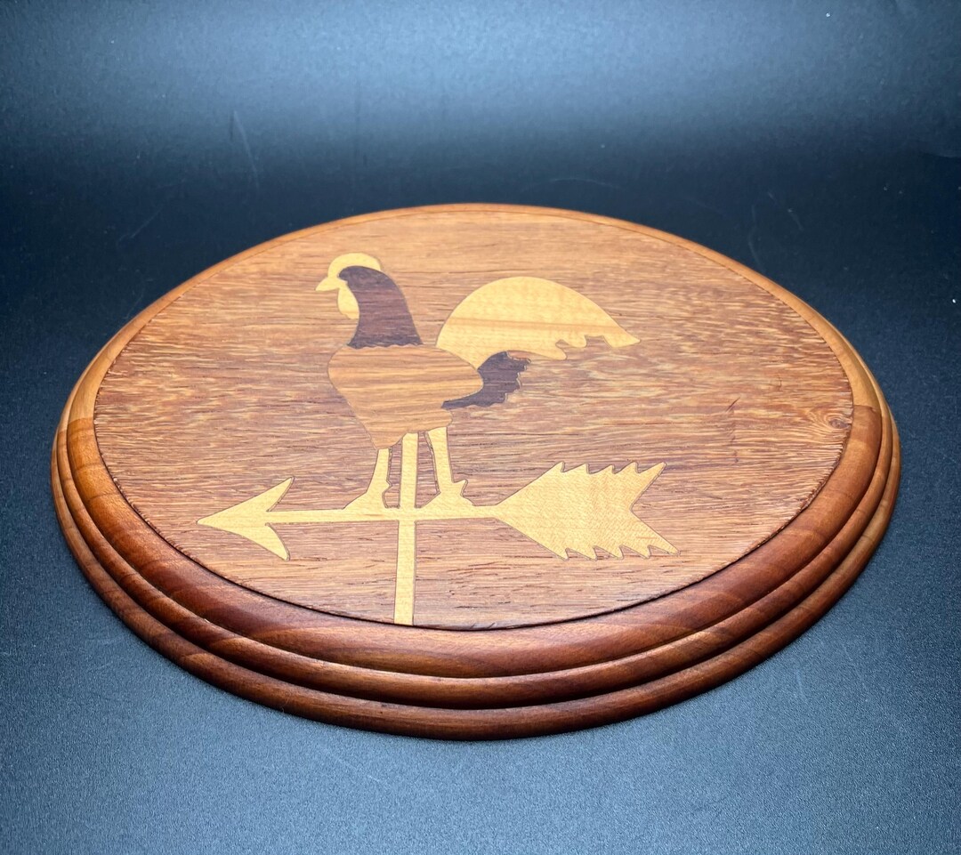 Rooster Inlay Vintage Wood Inlay Rooster Wall Decor Wall Plaque Windvane Weathervane ...