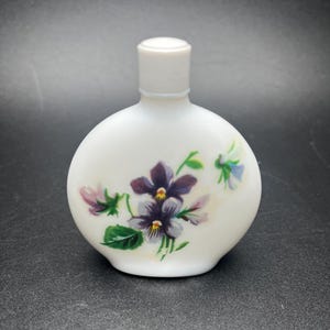 Frasco de perfume pequeño de vidrio opalino Devon Violets vintage VACÍO