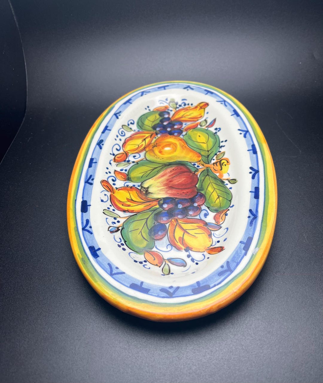 Vintage Hand Painted Italian Pottery Signed Oval Platter Serving Tray ...