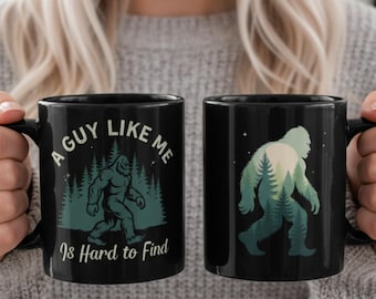 Taza divertida de Pie Grande: Es difícil encontrar a un tipo como yo, regalo divertido de Pie Grande para él, regalo de Pie Grande para papá y esposo, leyenda del bosque, taza negra de 325 ml