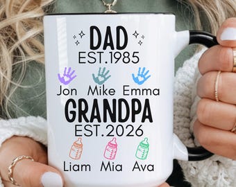 Taza personalizada para abuelo con los nombres de los nietos, regalo para abuelo primerizo, taza personalizada de papá a abuelo, regalo del Día del Padre, taza del año de fundación del abuelo
