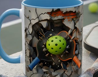 Taza divertida de pickleball, diseño 3D de pala rompiendo la pared, regalo de pickleball para mamá y papá, taza de café para jugadores, regalo para amantes del deporte, regalo para el Día de la Madre
