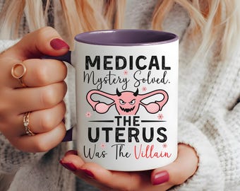 Taza divertida sobre histerectomía, Taza "El útero fue el villano", Regalo de recuperación de histerectomía con humor quirúrgico, Taza de pronta recuperación para esposa, mamá o amiga