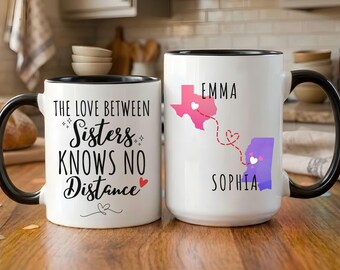 Taza personalizada para hermanas, regalo para hermanas a distancia, taza personalizada para hermanas, regalo de cumpleaños para hermanas, regalo divertido para hermanas, regalo para hermanas mayores y menores, regalo para quienes se mudan lejos