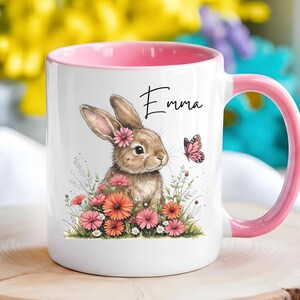 Personalized Bunny Easter Mug, Floral Bunny Gifts, Custom Rabbit Coffee Cup, Funny Easter Mug With Name, Mother's Day Gift