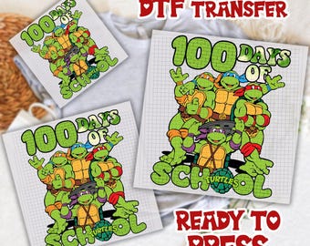 100 Days of School Ninja  DTF Transfer, Cute Kids Dtf, Turtles Dtf, Green Turtles Dtf, Retro Ninja Gift, Turtle Gift for Kids