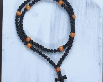 100 Knoten Gebetsseil - Handgefertigtes schwarz östlich-katholisches Chotki mit natürlichen Holzperlen