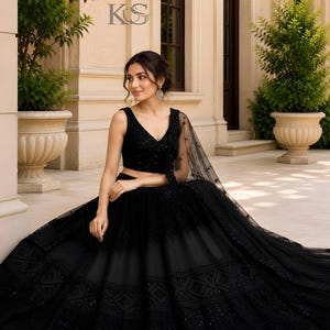 New Black Lehenga Choli Real Mirror Work Heavy Sequence Work Lehenga choli Garba Dress Chaniya Choli Ghagra choli Ready to Wear lehenga. image 4