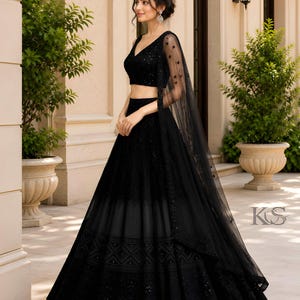 New Black Lehenga Choli Real Mirror Work Heavy Sequence Work Lehenga choli Garba Dress Chaniya Choli Ghagra choli Ready to Wear lehenga. image 2