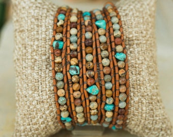 Turquoise & Jasper 5-Wrap Medley Bracelet