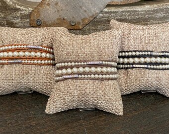 Pulsera de perlas y cristales de primera calidad de 3 vueltas