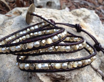 Pearl and Gold 3 Wrap/Hat Band