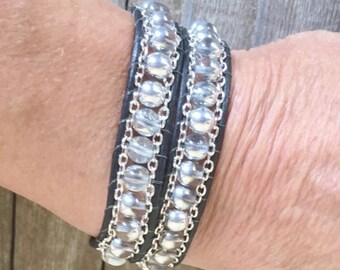 Pulsera/Bota envolvente/Gargantilla con cadena de plata de 2 vueltas