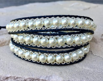 Pulsera Swarovski Pearl &Silver Chain 3-Wrap