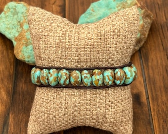 Pulsera individual de cuero turquesa Kingman para mujer