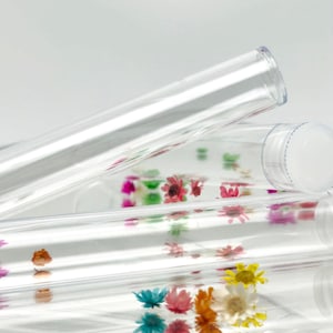 Set med 5 kristallklara akrylrör, 10 x 1,6 cm, reptåliga, snygga vaser