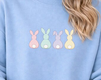 Easter Sweatshirt | Pastel Bunny Graphic Crewneck | Minimalist Spring Easter Pullover for Women