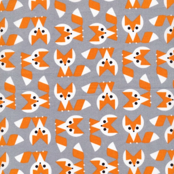 Organic Fox Fabric, Cloud 9 Fabric, Modern Fox, Gray Orange, Half Yard