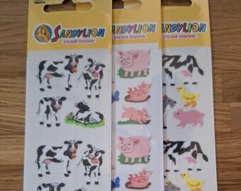 Vintage original Sandylion stickers fuzzy farm animals
