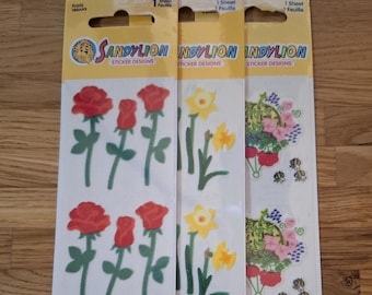 Vintage original Sandylion stickers fuzzy flowers