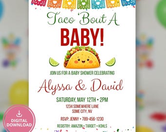 Taco 'Bout A Baby Shower Invitation | Fiesta Theme, Editable Canva Template (Digital Download)