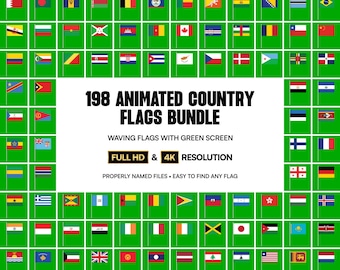 198 Green Screen World Country Flying Flags Animations with Poles Bundle