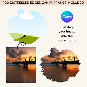 Bleach Effects Canva Frames Bundle, 100 Distressed Edge Torn Paper Templates, Trendy Drag & Drop Sublimation Design, Grunge Photo Collage