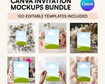 100 Canva Invitation Mockup Bundle, 5x7 Editable Card Display, Boho Wedding, Thank You, Greeting & Birthday Card Mockups for Creators