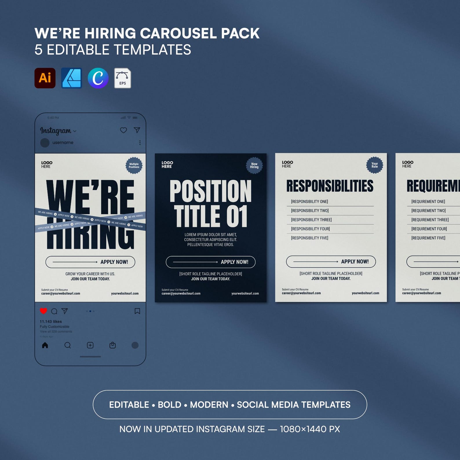 Encoder Hiring Editable Editable Hiring Instagram Carousel Templates - Social Media Recruitment ...