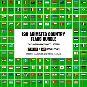198 Green Screen World Country Flying Flags Animations with Poles Bundle