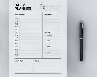 Personalized Planner Hourly Schedule Printable Time Blocking Canva Template - Goal Tracker A4 Digital Download
