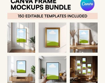 Canva Frame Mockups Bundle | 150 Wall Frame Mockup Templates, Gallery Wall, Art & Poster Mockup, Interior Canva Templates