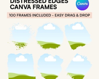 Bleach Effect Distressed Edges Canva Frames Bundle, Torn Paper Collage Templates, Grunge Sublimation Drag & Drop, 100 Frames