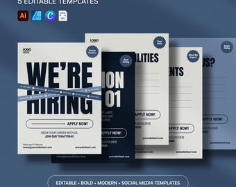 Editable Hiring Instagram Carousel Templates - Social Media Recruitment Pack for HR & Recruiters