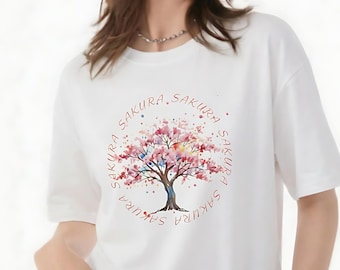 Camiseta con árbol de cerezo en flor de Sakura / Camiseta floral de acuarela