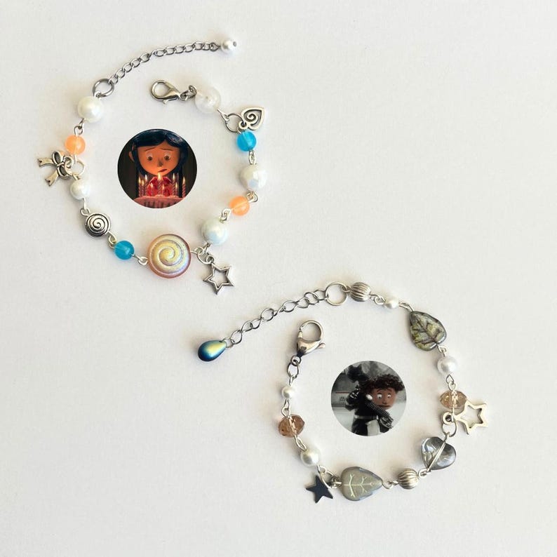 coraline inspired orange and blue beaded glass bracelets image 2