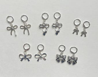 silver bow handmade silver plated tarnish resistant hypoallergenic huggie earrings
