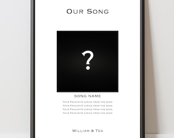 Personalized Song Poster | Custom Music Print | Our Song Wall Print | Couples Gift | Lovely Music Art | Framed or Unframed | A4/A3/A2 Size